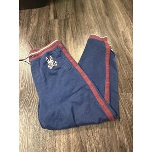 Psycho‎ Bunny Track Pants Joggers Blue Burgundy Bunny Skull Logo Mens M